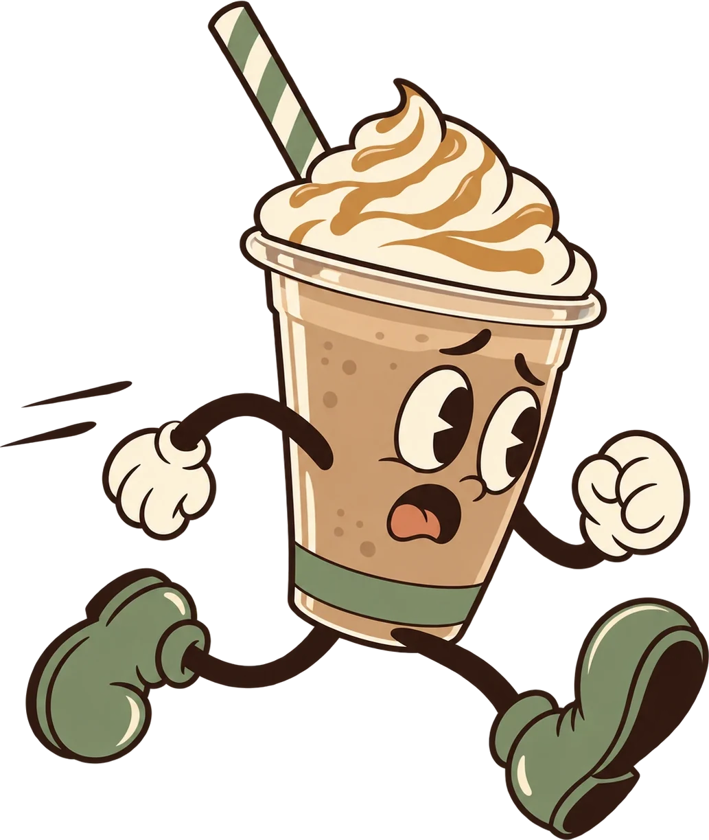 Frappé corriendo a recoger su pedido
